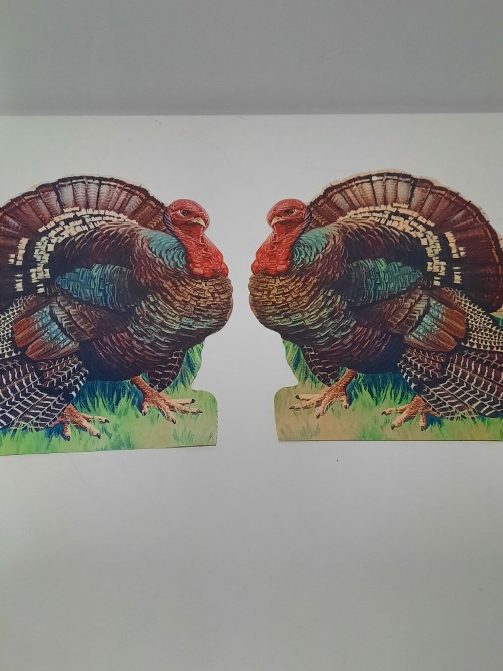 Vintage Eureka USA Thanksgiving Turkey Die Cut Lot of 2 Double Sided Decor